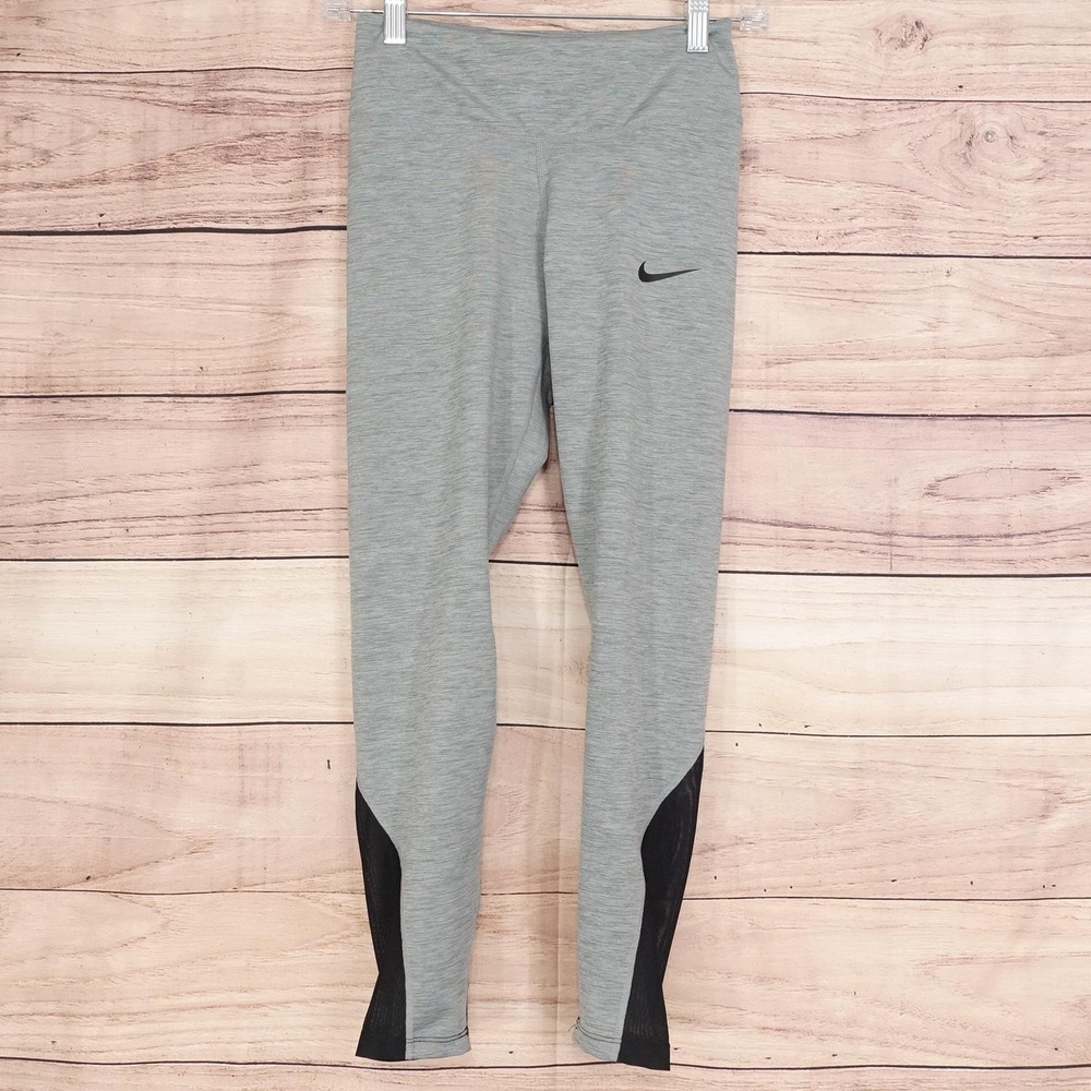 Nike Leggings Womens S Gray Dri-FIT Cropped Mesh Panel Running Yoga Gym Training